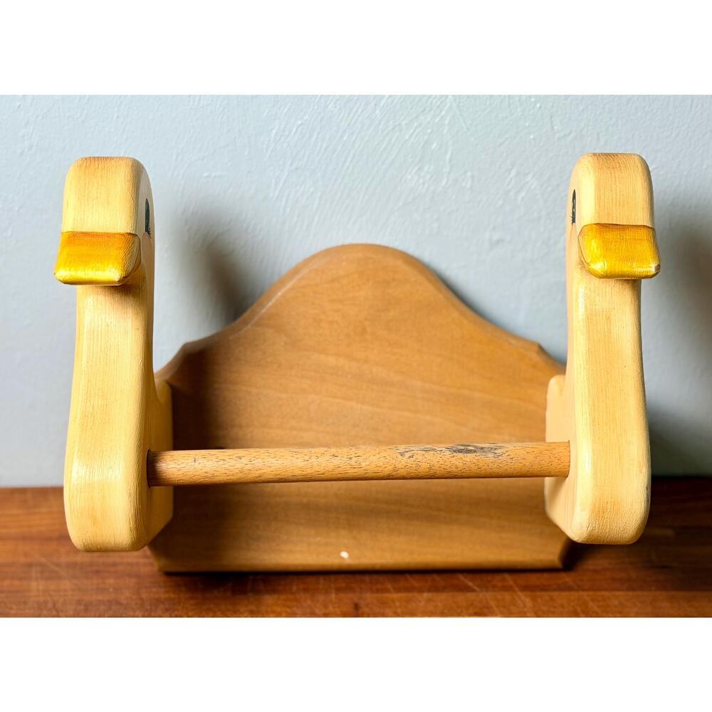 Vintage Wooden Goose Towel Wall Rack | Hand Painted Duck Geese Kitchen Decor - Picture 5 of 16